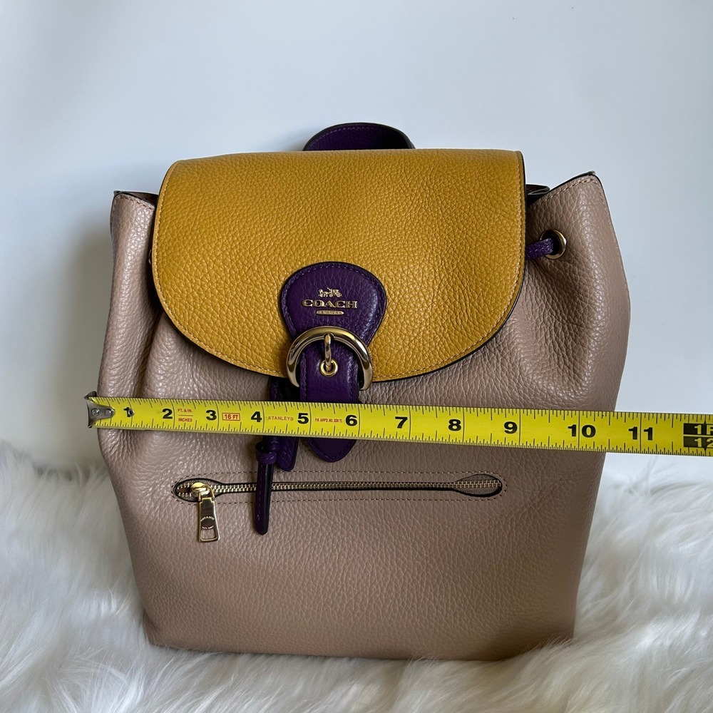 Coach Kleo Taupe Multi Colorblock Pebbled Leather Backpack NEW - Picture 10 of 12